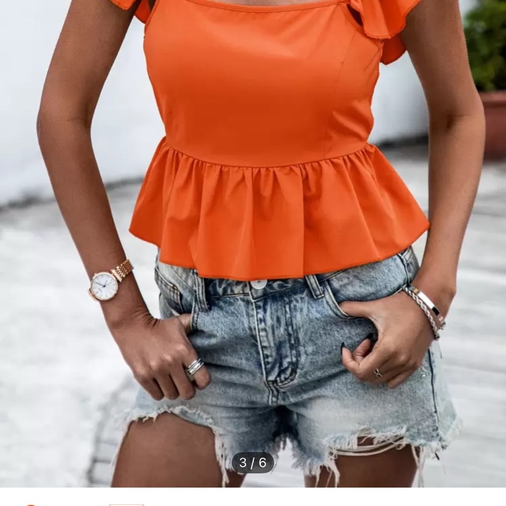 Tie back ruffle sleeve peplum blouse